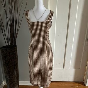 Rouje Brown Checkered Midi Dress